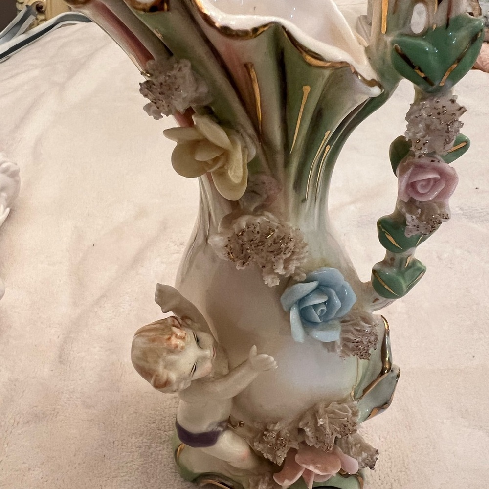 Floral Porcelain Vase with Cherub Accents